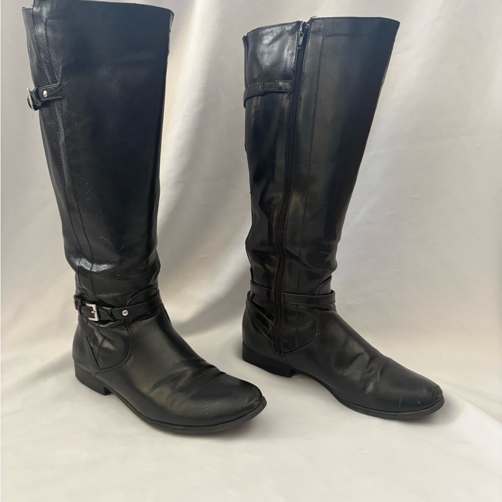 Black Leather Knee-High Boots
